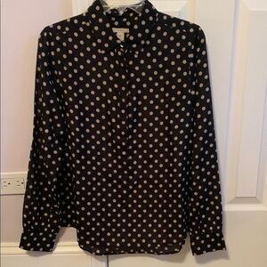 J. Crew Black and Tan Polka Dot Blouse